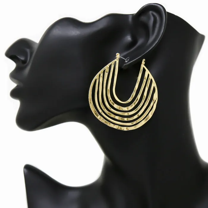 Cutout Hammered Metal Hoop Earrings