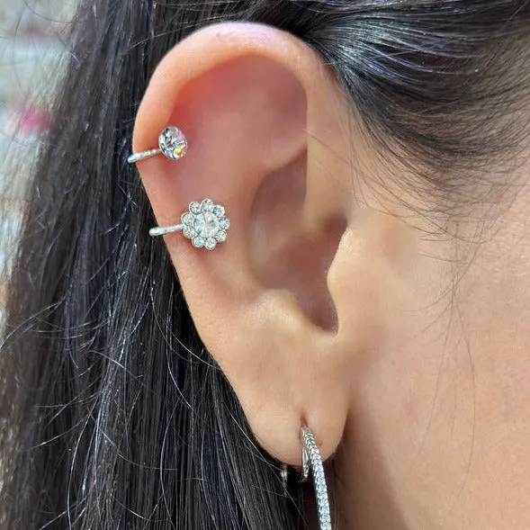 CZ Flower Sterling Silver Ear Cuffs