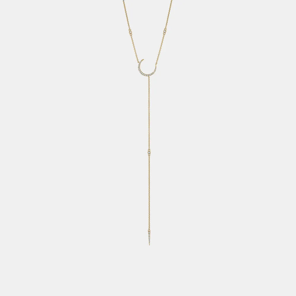 Diamond Half Moon Lariat Necklace