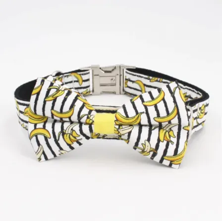 Dog Collar Banana Prints Set | Bow Tie, Collar, Leash