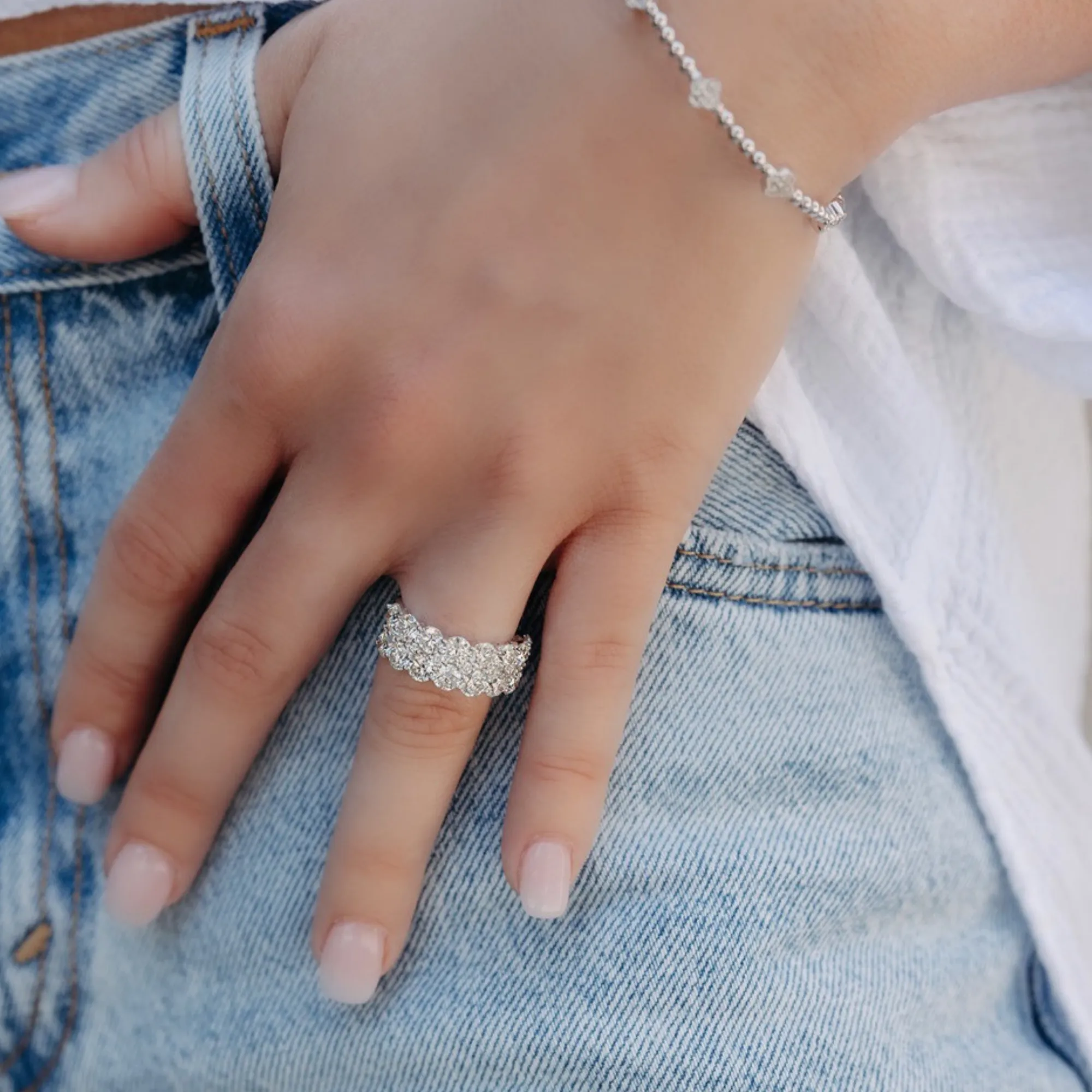 Double Row Diamond Halfway Ring