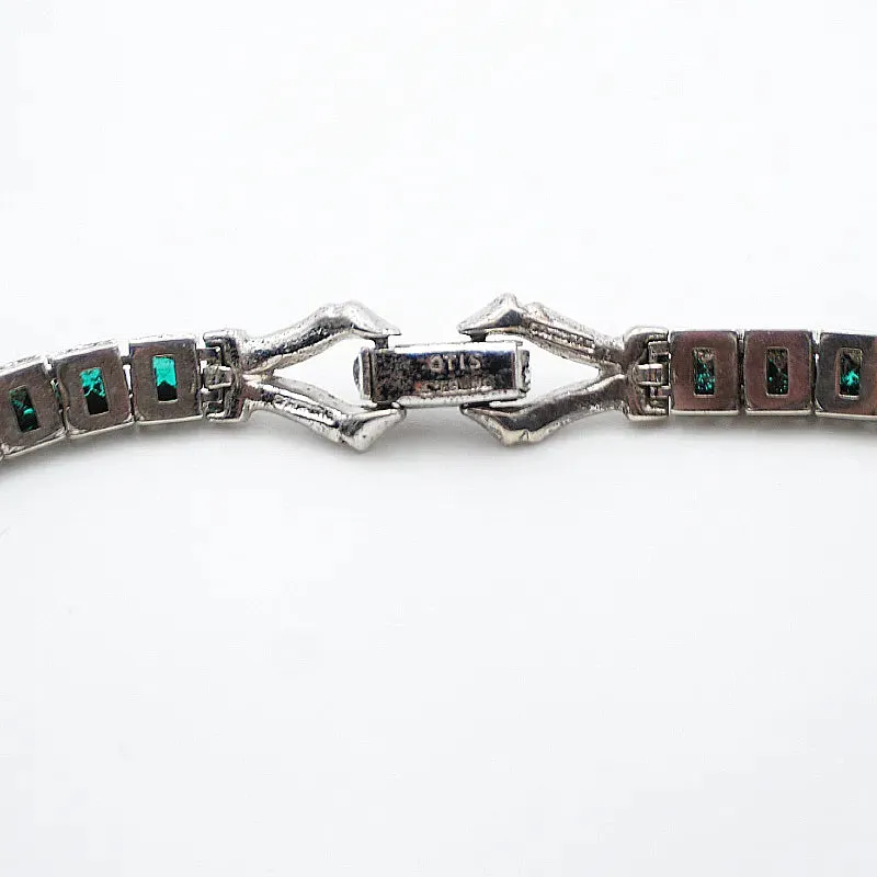 Emerald, Diamanté & Sterling Bracelet with Two Clasps