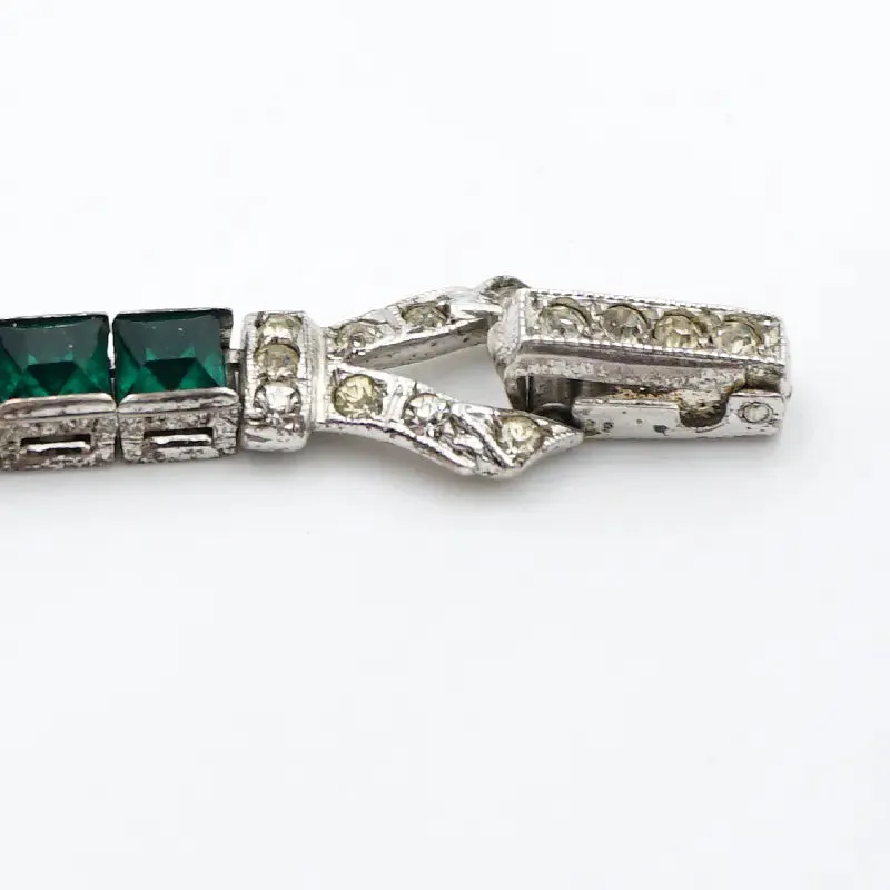 Emerald, Diamanté & Sterling Bracelet with Two Clasps