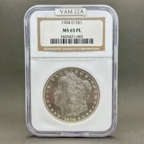 Estate 0.900 Fine Silver 1904 O $1Morgan Dollar NGC MS 65 PL