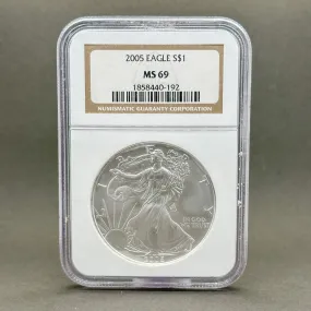 Estate 0.999 Fine Silver 2005 S$1 American Eagle Coin NGC MS69