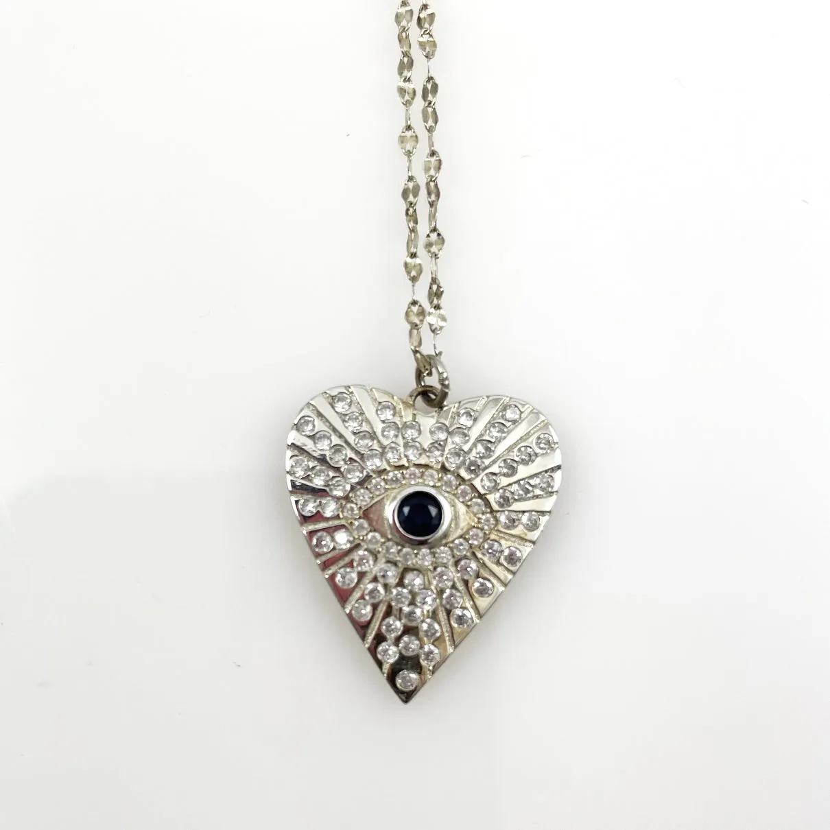 Evil Eye Heart Pendant Necklace Sterling Silver