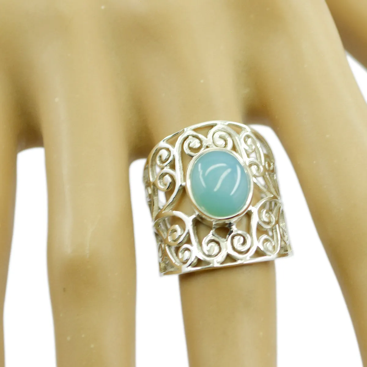 Excellent Gem Chalcedony 925 Sterling Silver Ring Online Jewelry Store