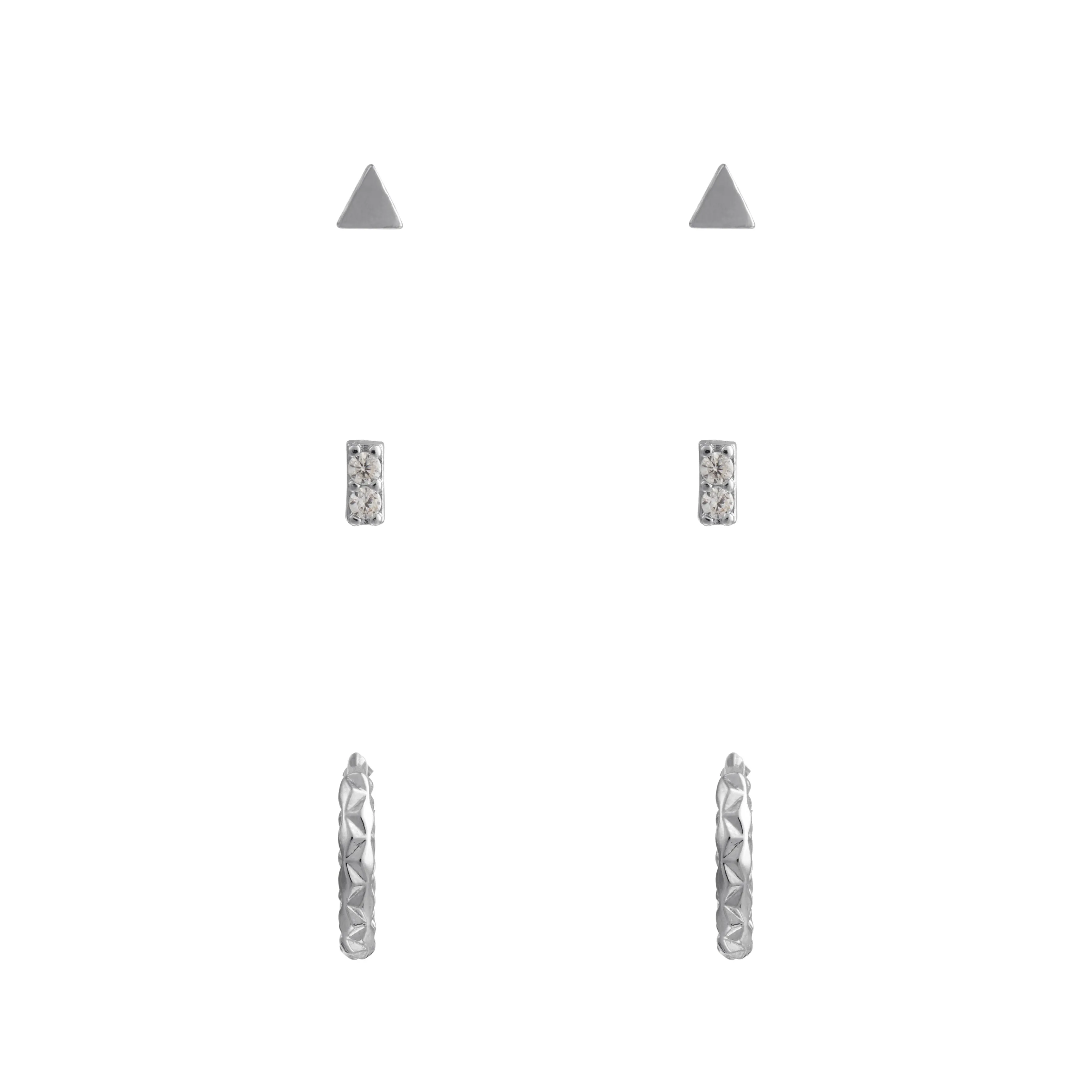 Geo Stud & Hoop Earring Pack - Silver