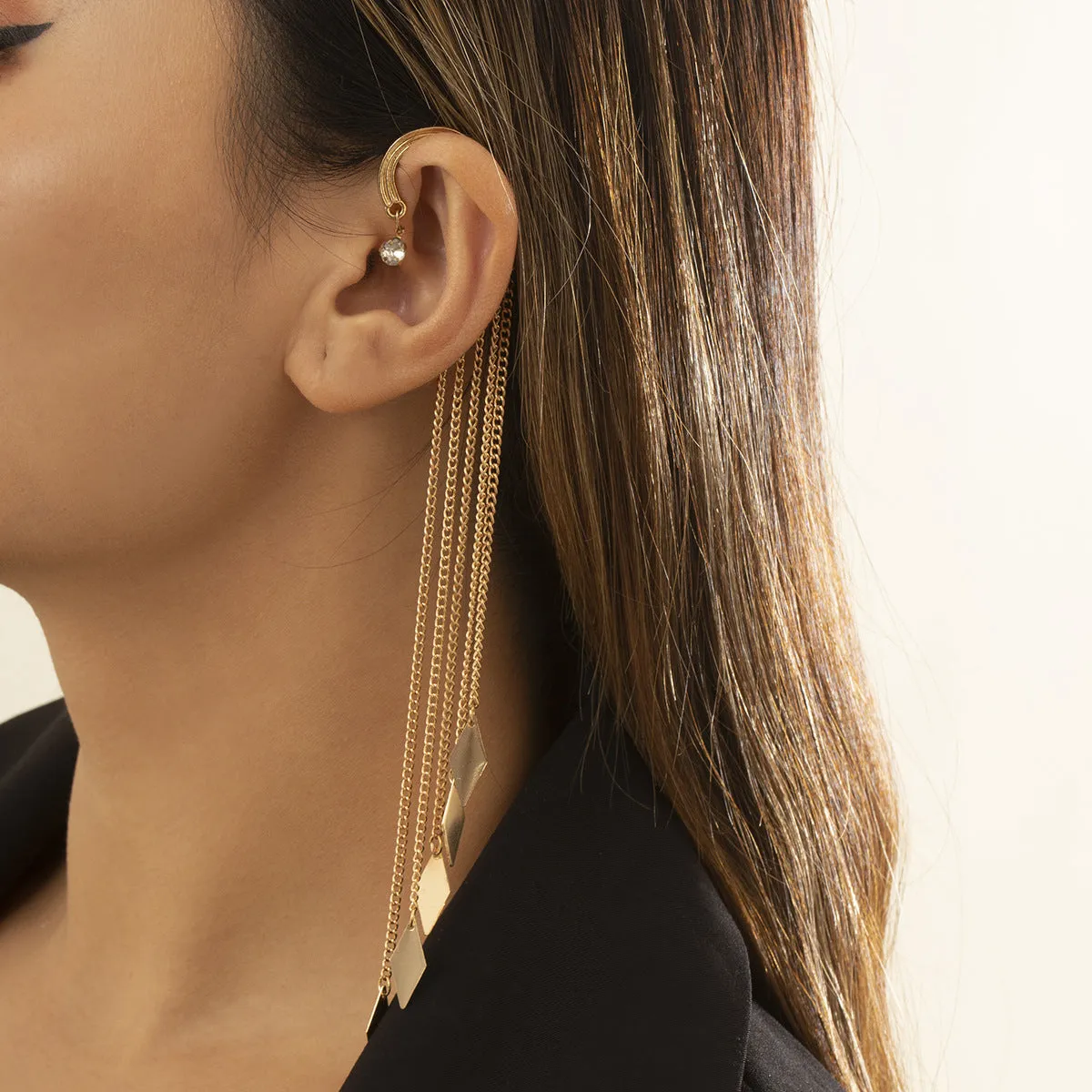 Glam Up Your Look with These Exaggerated Rivet Tassel Ear Cuffs - Perfect for Women and Girls!