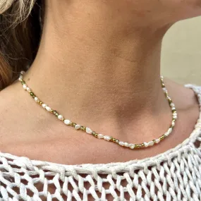 Handmade green pearl necklace