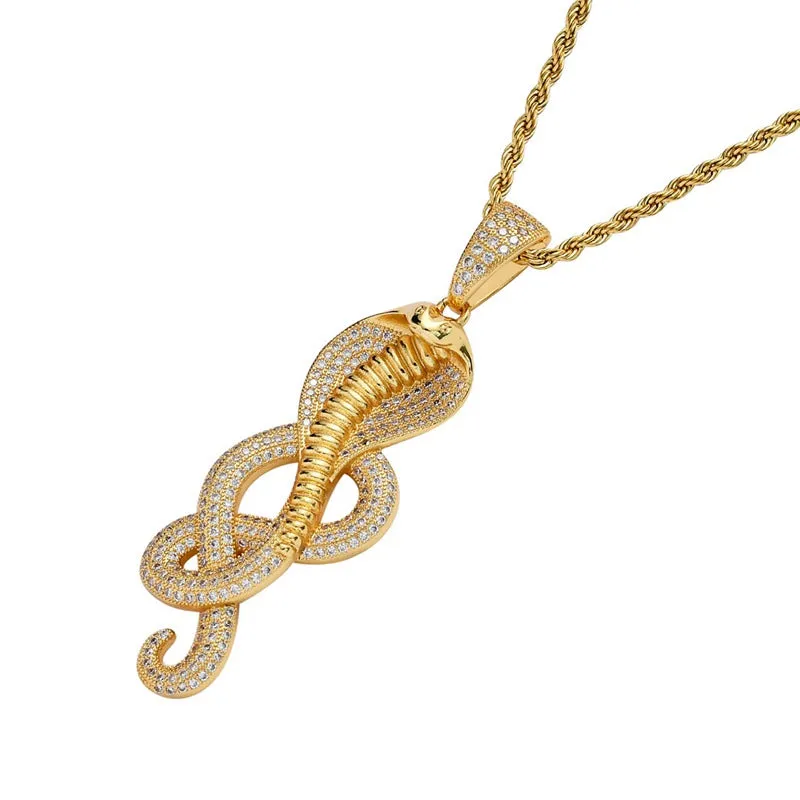 Iced Out Cobra Pendant - Gold