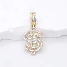 Iced Out Dollar Sign Pendant - Gold