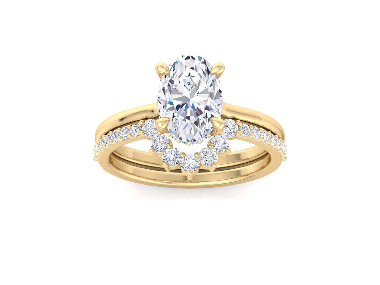 IGI CERTIFIED Oval Cut Lab Diamond Solitaire Hidden Halo Engagement Ring Set