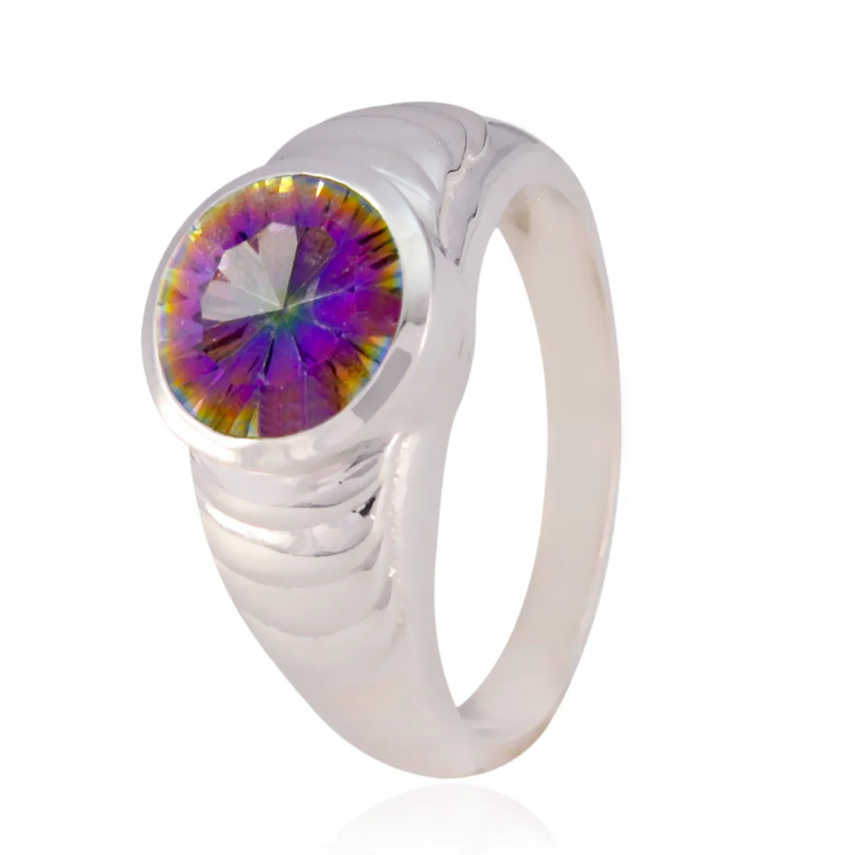 India Gemstone Mystic Quartz Sterling Silver Ring Copper Jewelry