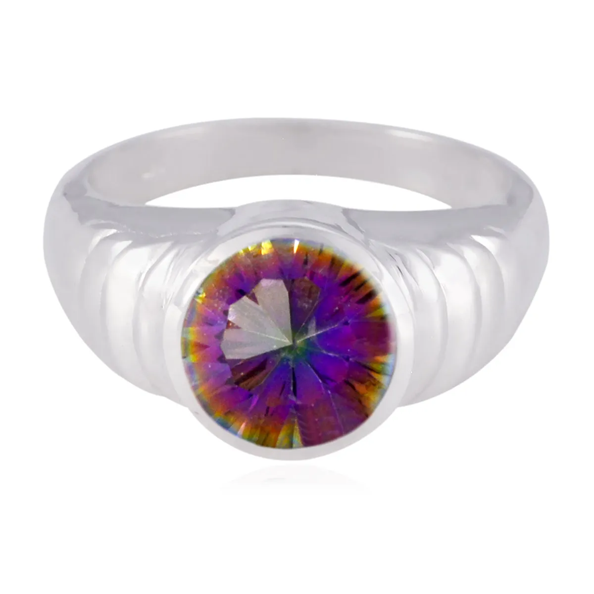 India Gemstone Mystic Quartz Sterling Silver Ring Copper Jewelry