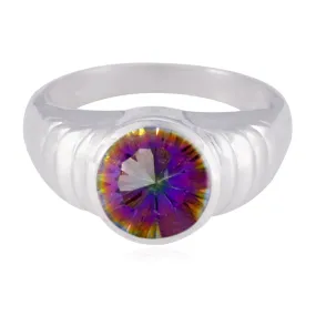 India Gemstone Mystic Quartz Sterling Silver Ring Copper Jewelry