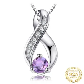 Infinity Genuine Natural Amethyst Pendant Necklace - 925 Sterling Silver