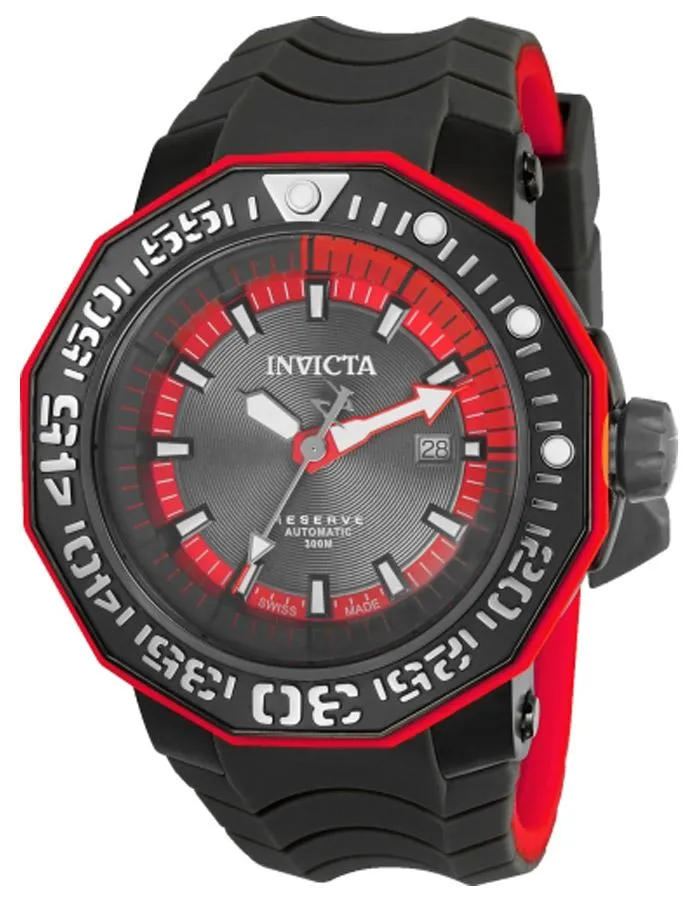 INVICTA Reserve Mens Watch - Black Metal - Swiss Automatic -Black Silicone Strap