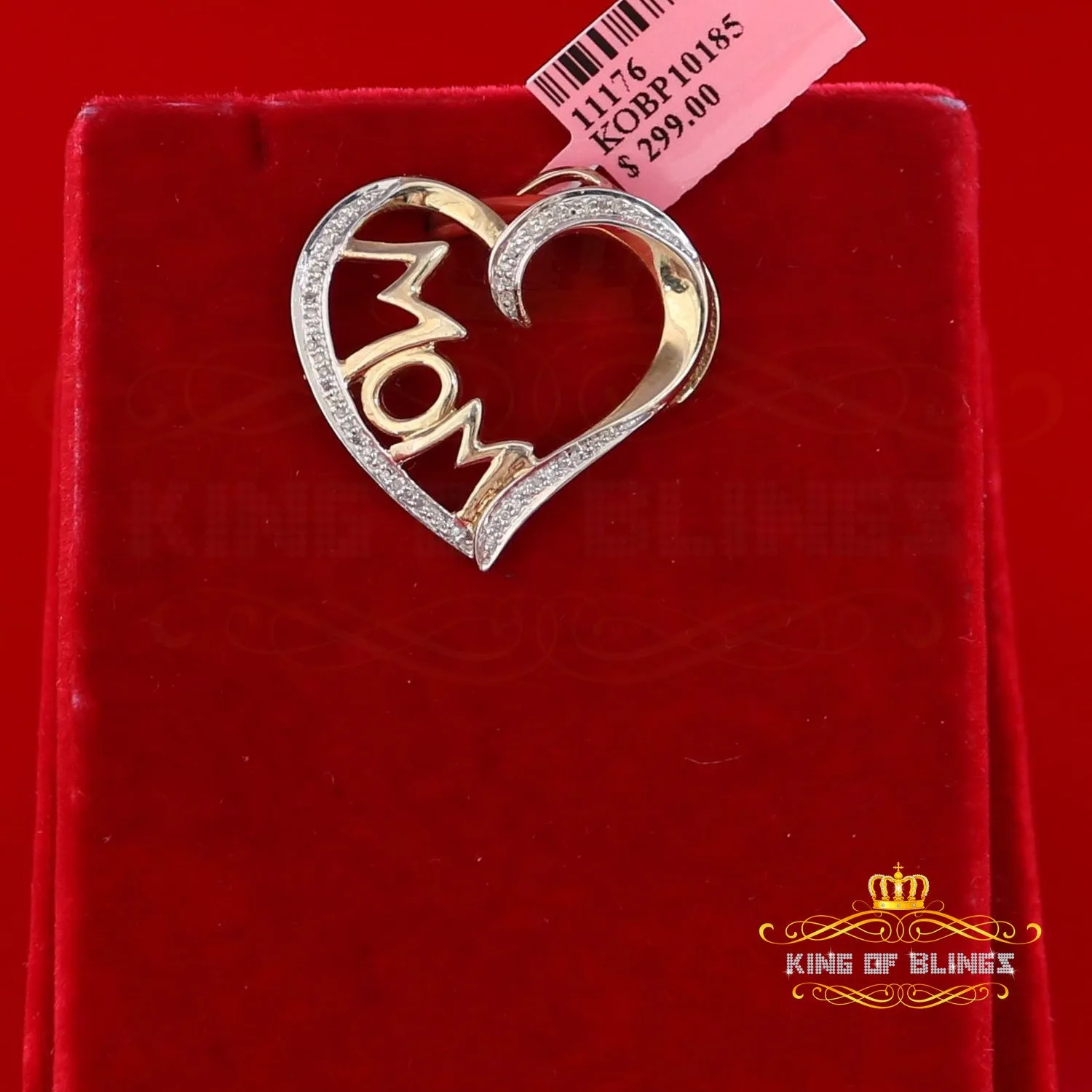 King Of Bling's Real 0.10ct Diamond 925 Sterling Silver MOM'S HEART Yellow Attractive Pendant