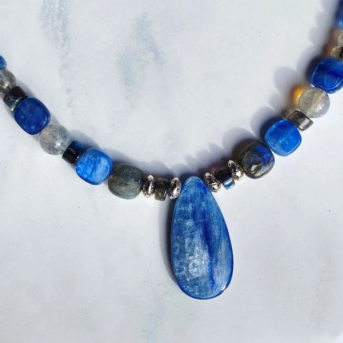 Kyanite, Labradorite gemstones, and Sterling Silver Necklace