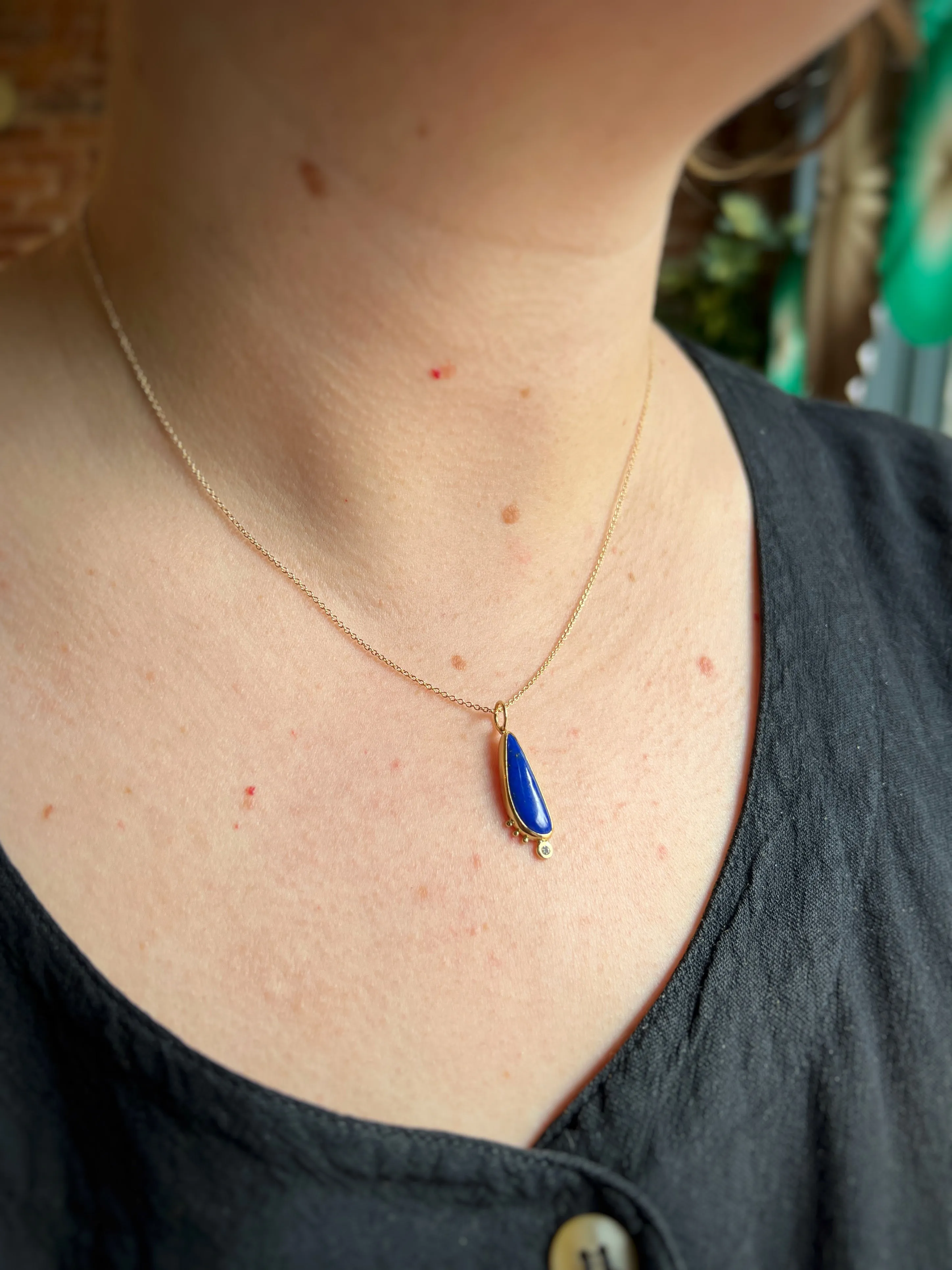 Lapis and Diamond Charm Necklace