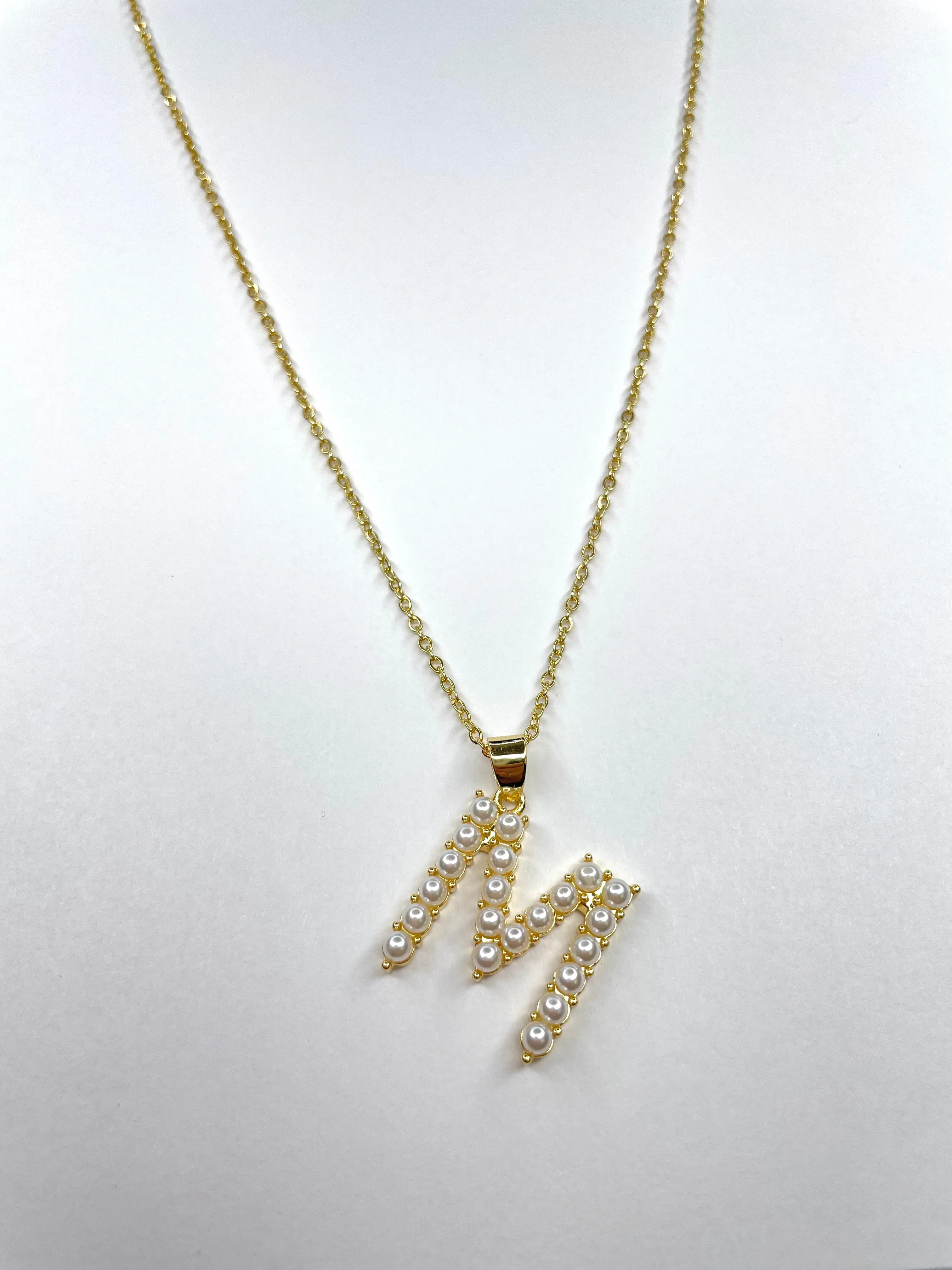 Large Pearl Gold Initial Necklace