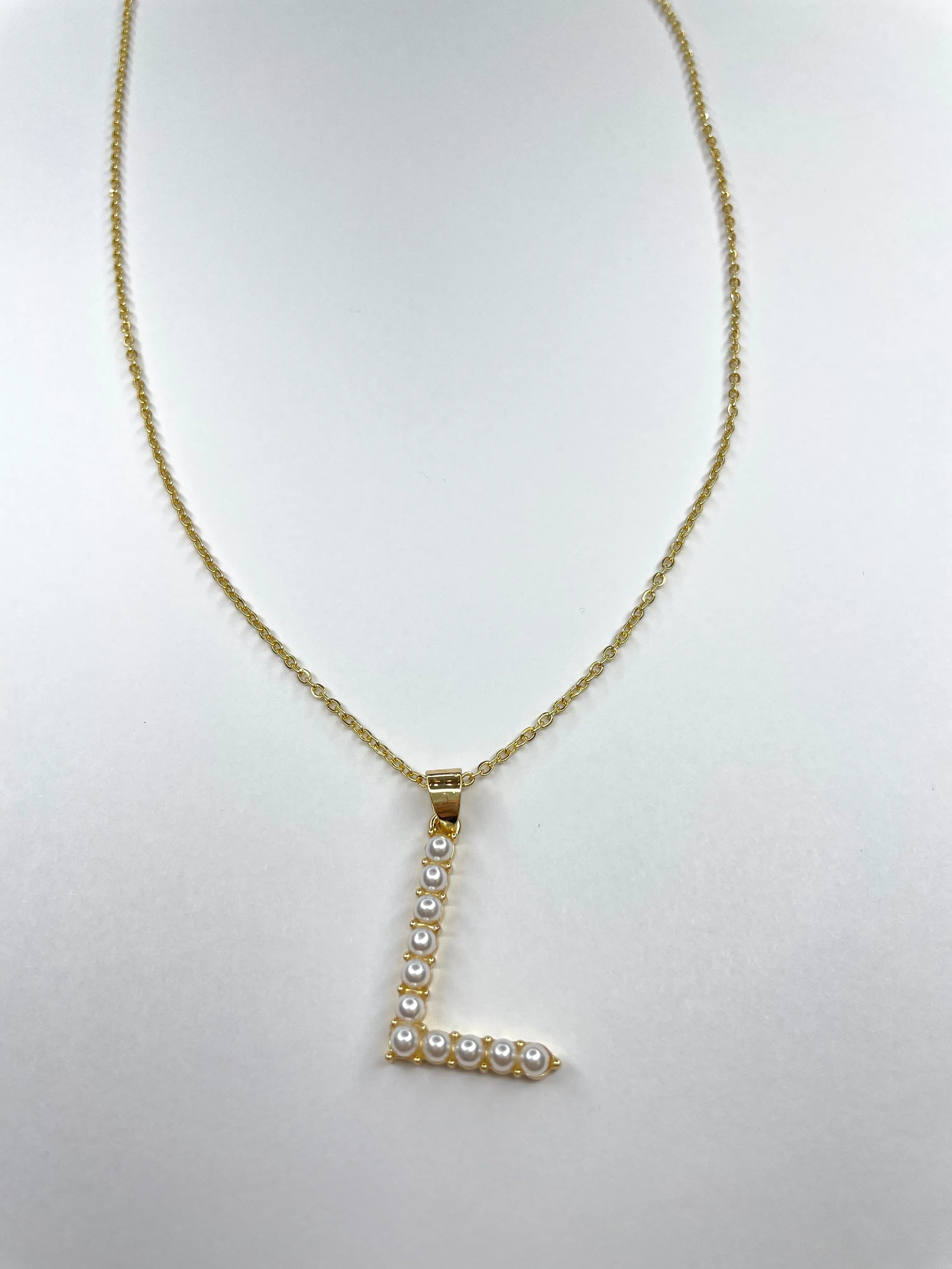 Large Pearl Gold Initial Necklace