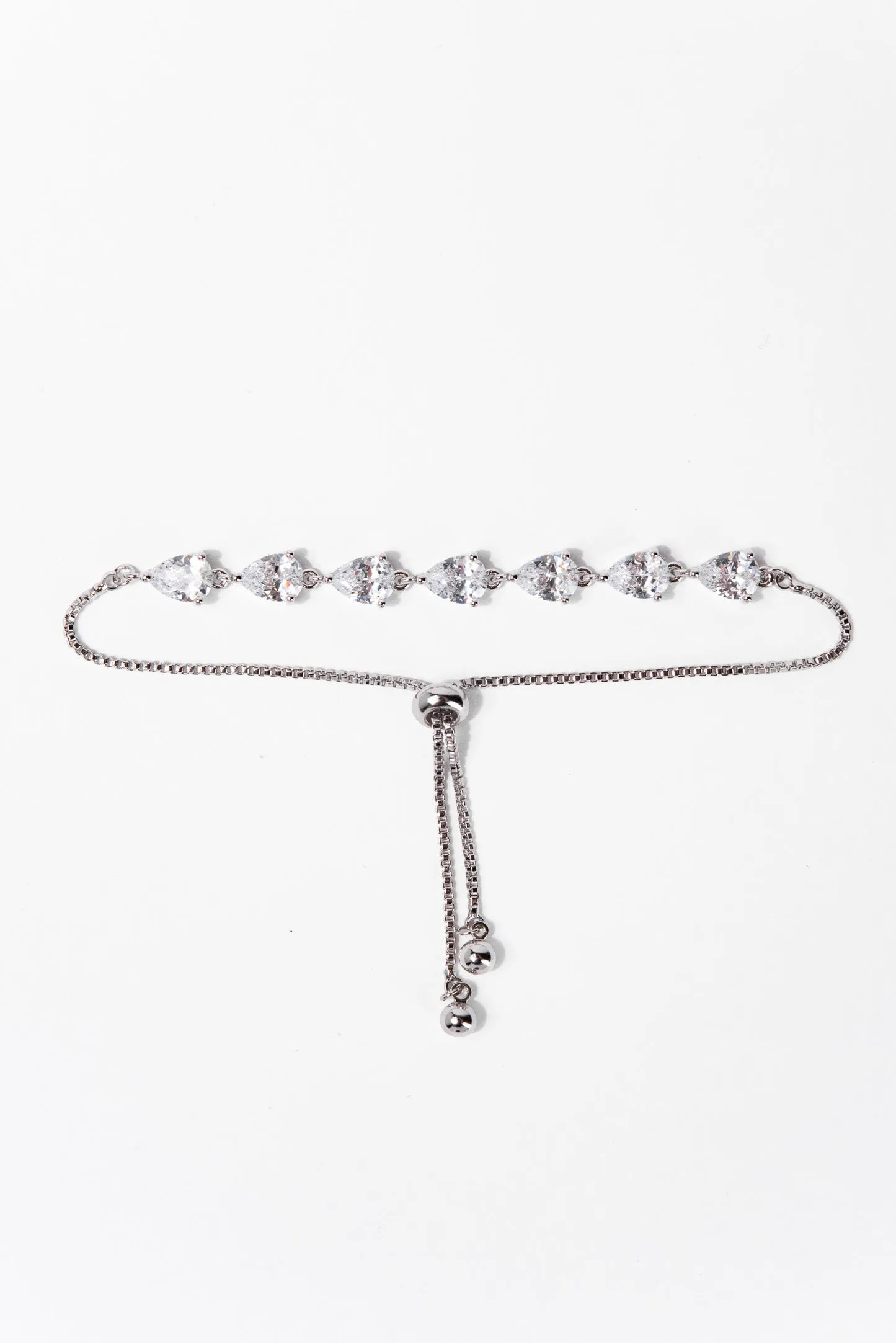 Larissa Teardrop CZ Adjustable Bracelet - Silver