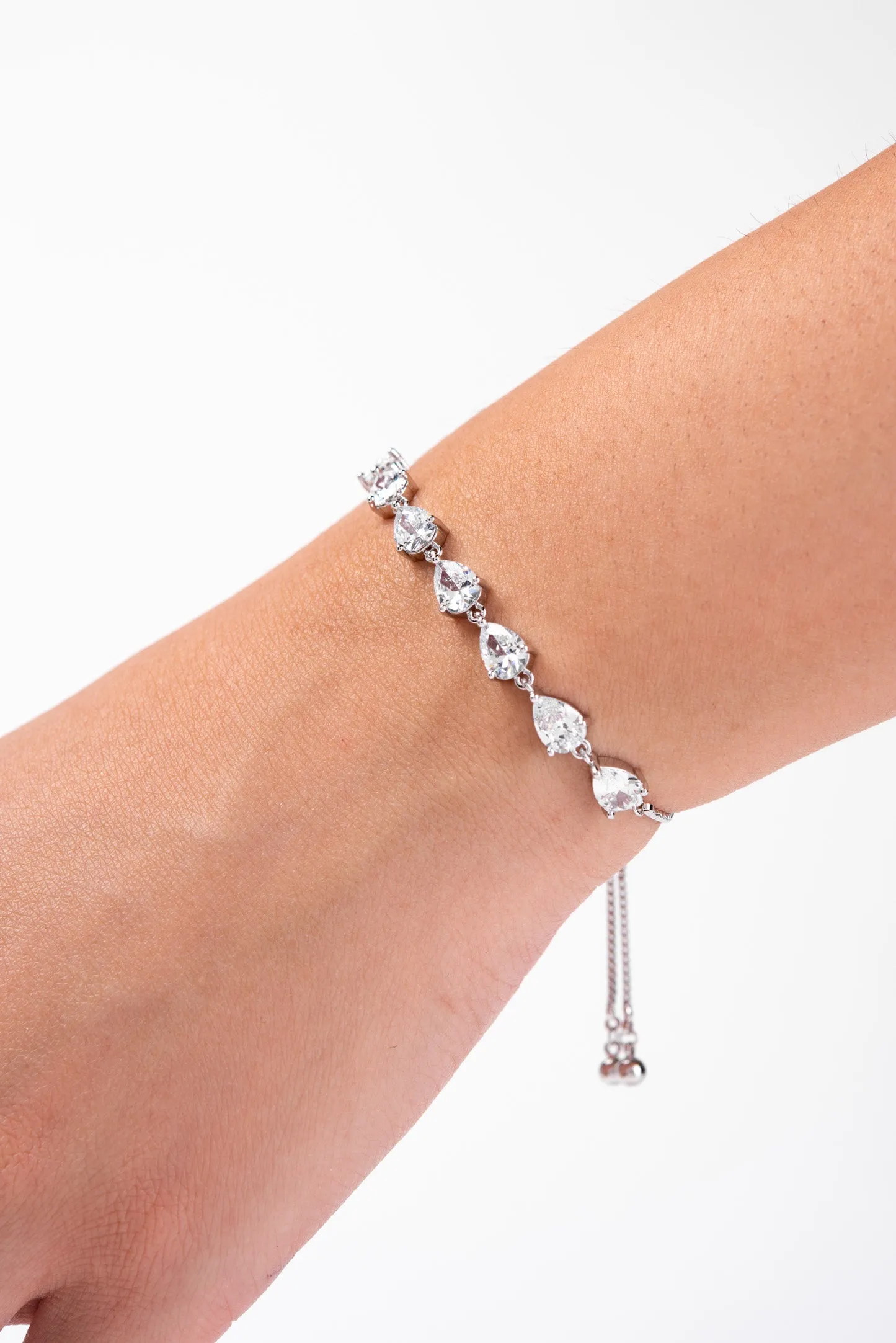 Larissa Teardrop CZ Adjustable Bracelet - Silver