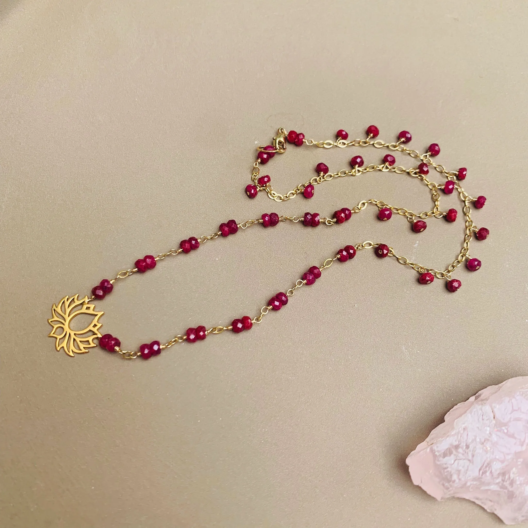 Lotus Full Bloom - Ruby Gemstone Necklace