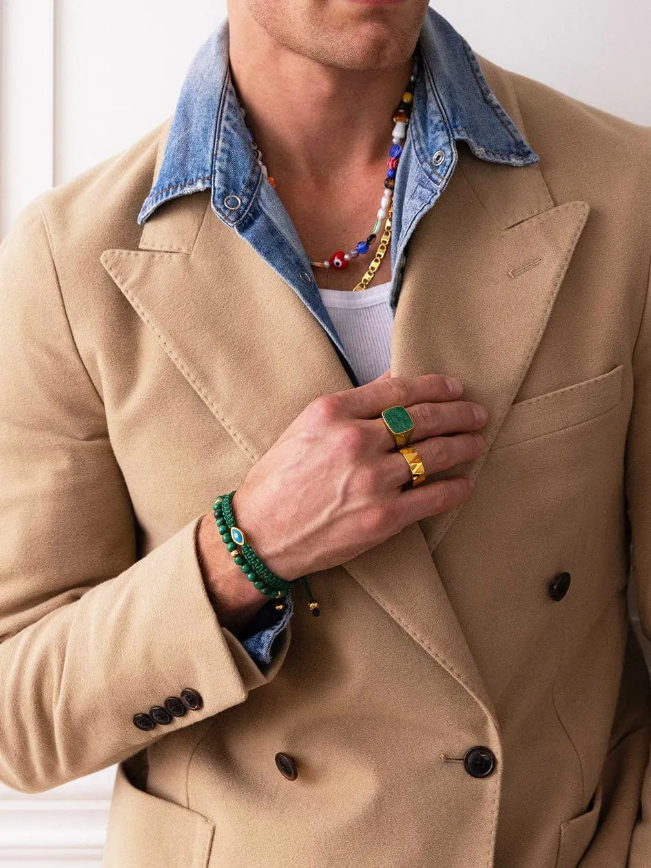 Men's Beaded Bracelet with Malachite and Gold