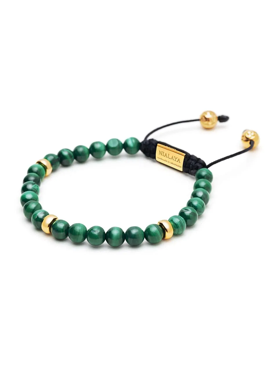 Men's Beaded Bracelet with Malachite and Gold