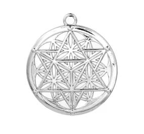 Metatron's Cube Overlaid Flower of Life Zinc Alloy Unisex Talisman Sacred Geometry Pendant