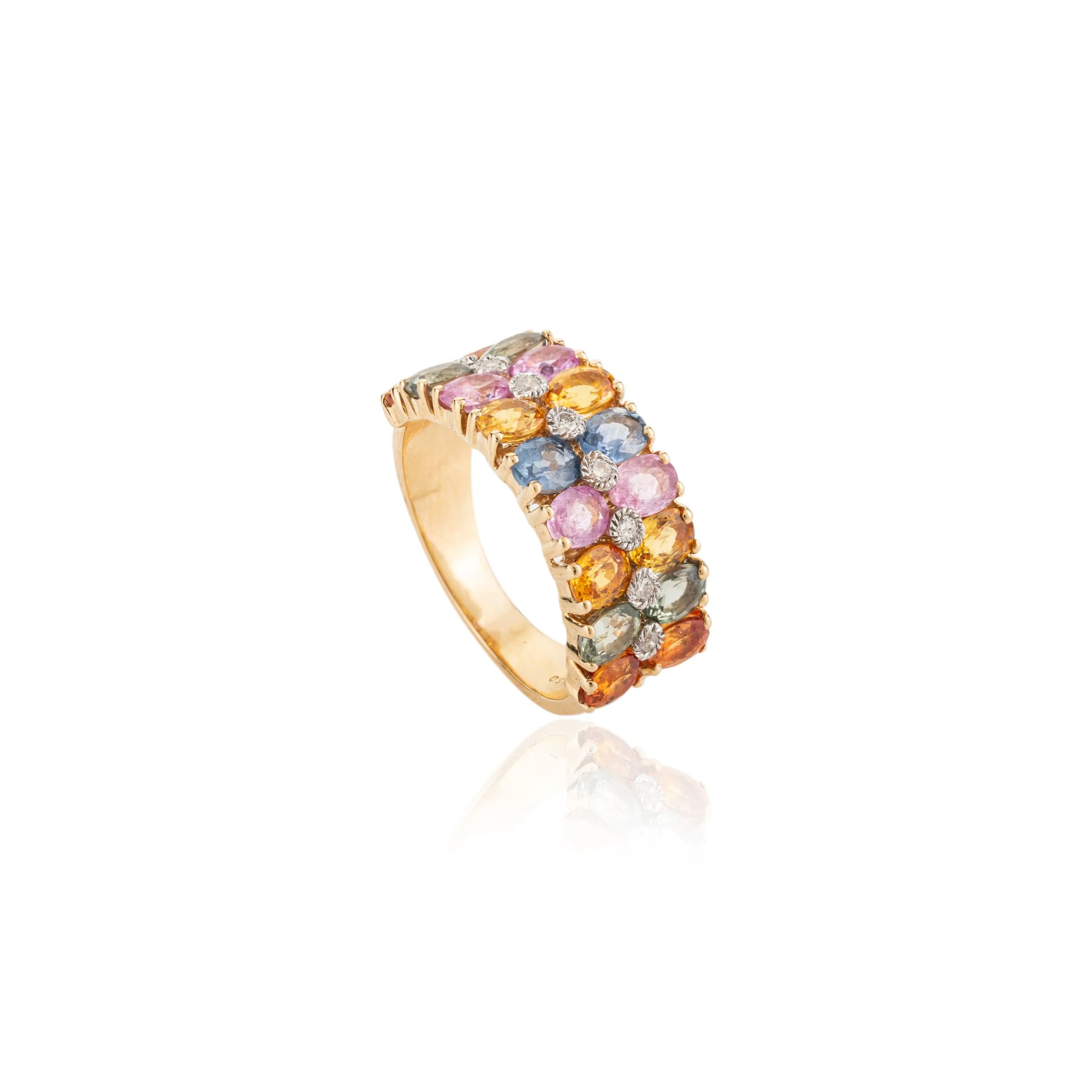 Multi Sapphire Diamond Wide Band Ring