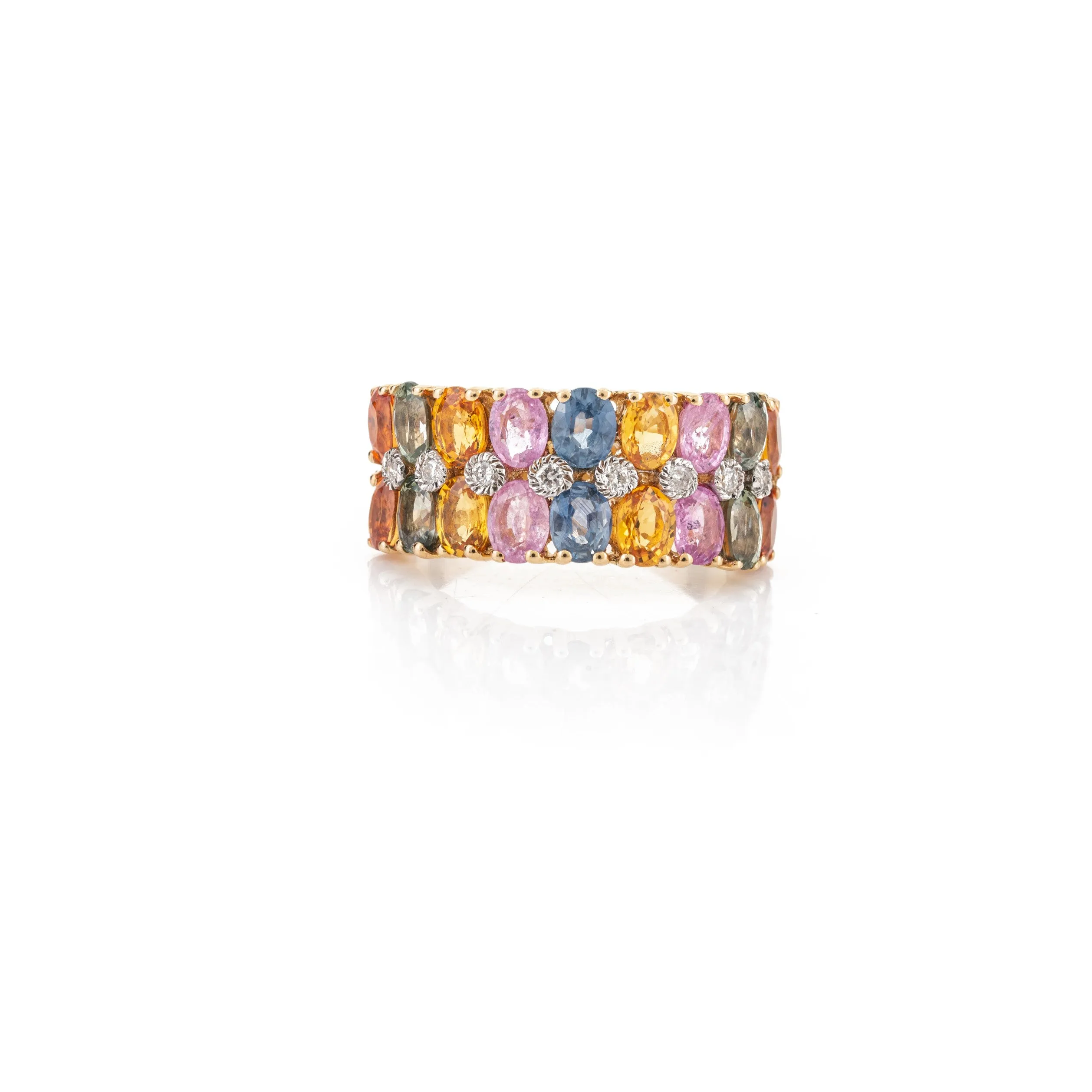 Multi Sapphire Diamond Wide Band Ring