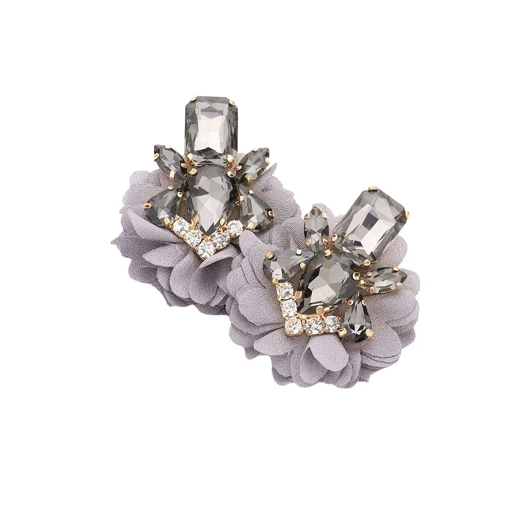 Multi Stone Embellished Fabric Cluster Earrings