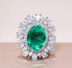 Nouf Emerald Green White Gold Indian Jewelry Cocktail Ring by Jaipur Rose