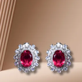 Nouf Ruby Red White Gold Statement Studs Indian Jewelry by Jaipur Rose