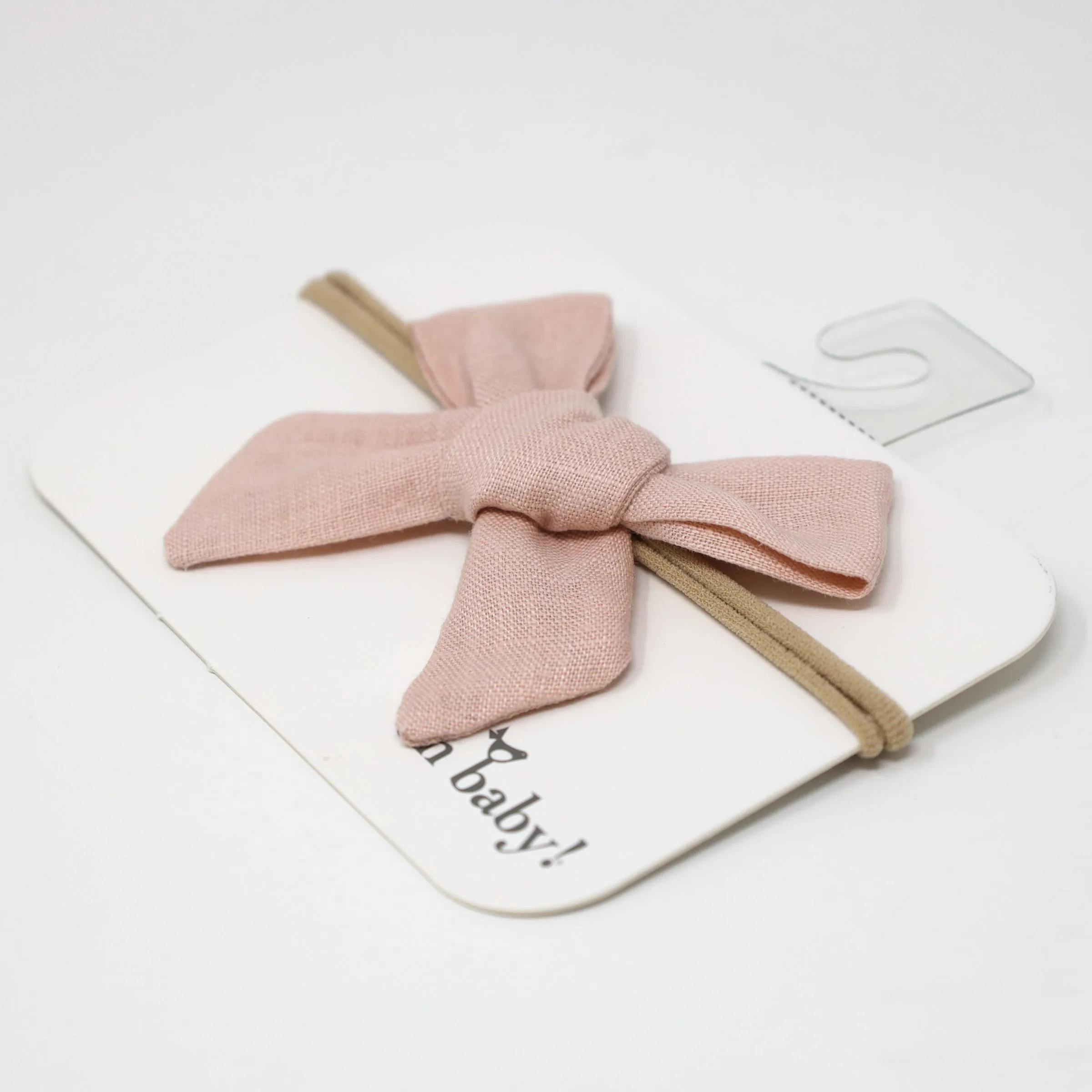 oh baby! School Girl Bow Linen Nylon Headband - Medium Bow - Blush