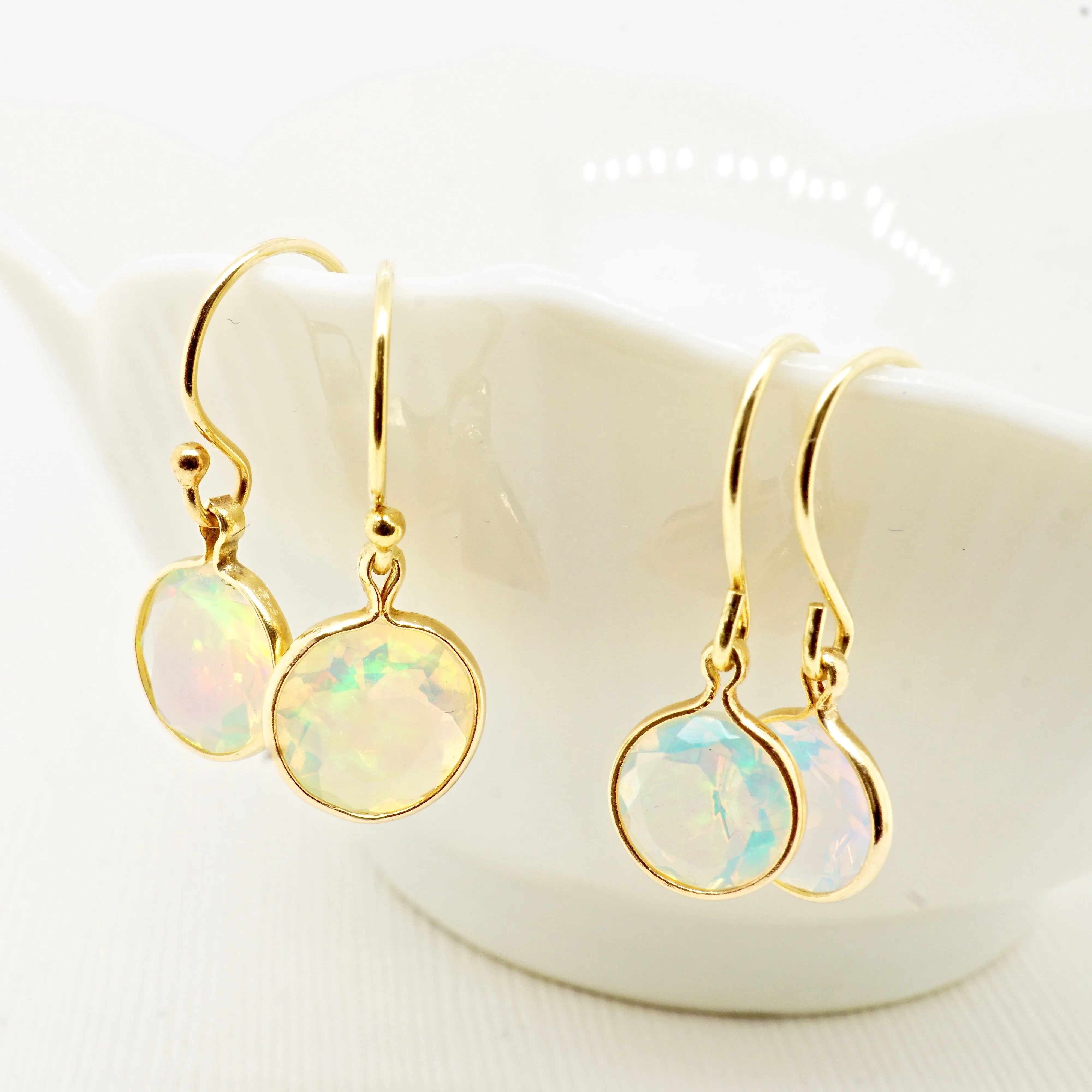 Opal Dangle Earrings, Faceted Opal Earrings, Bezel Opal Drop Earrings