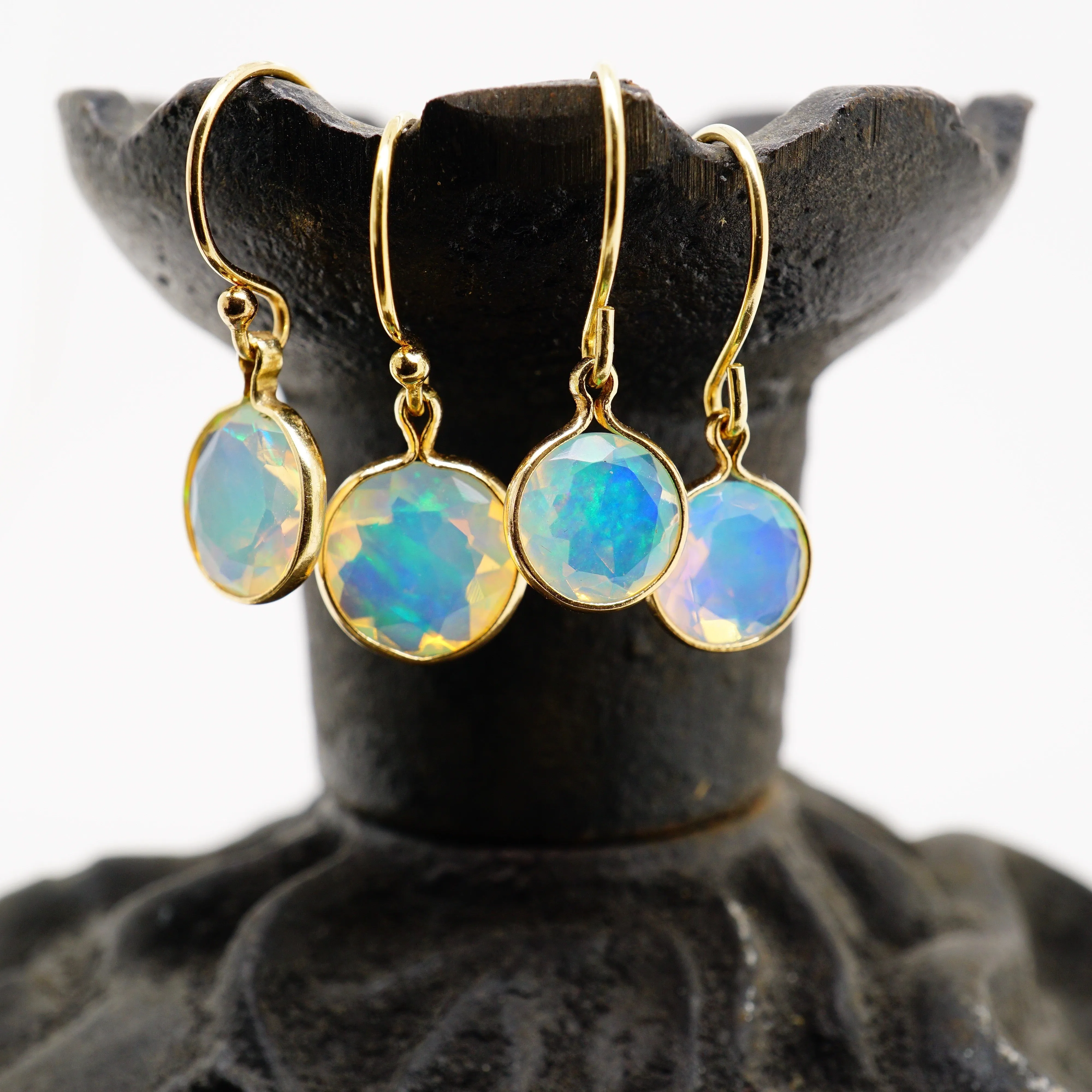 Opal Dangle Earrings, Faceted Opal Earrings, Bezel Opal Drop Earrings