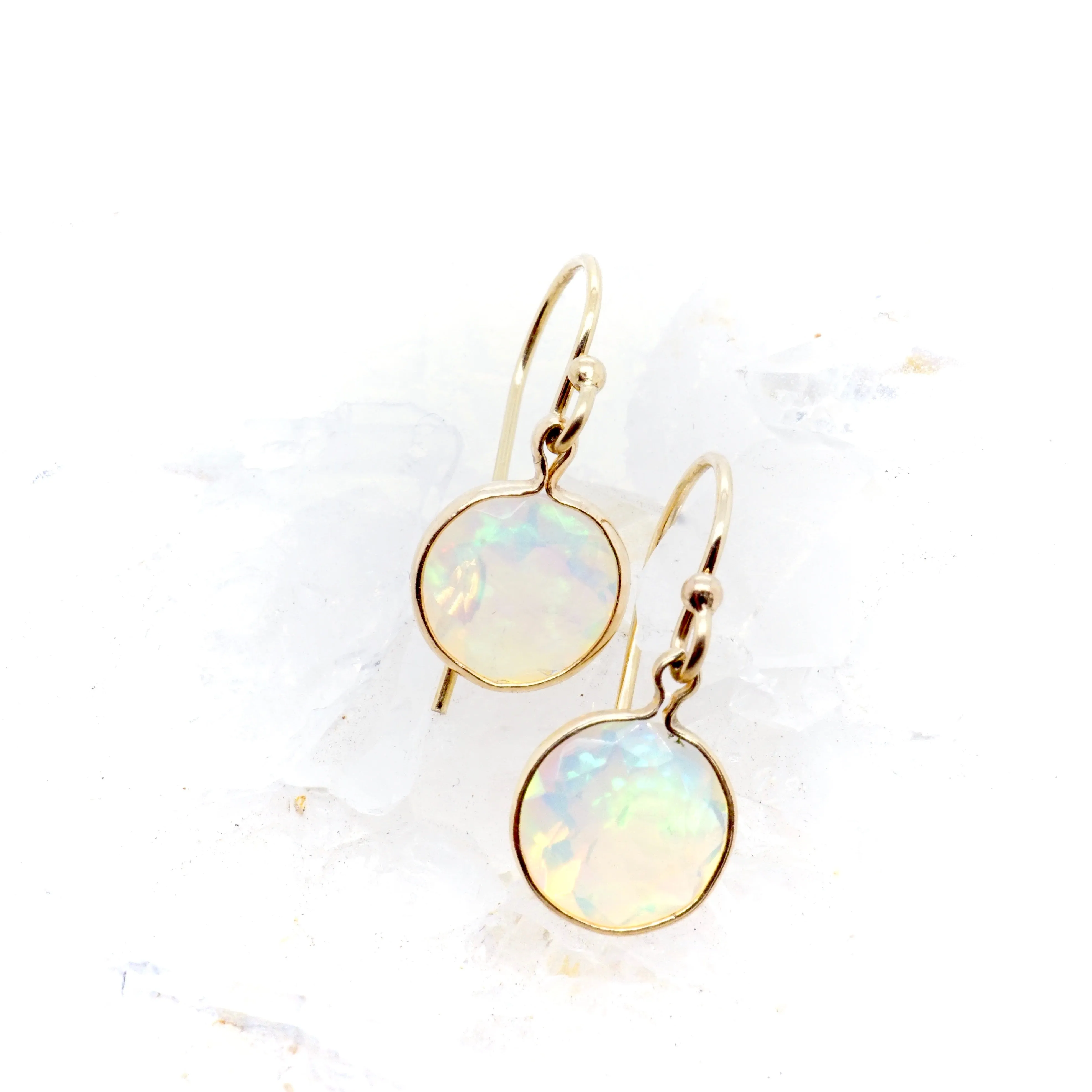 Opal Dangle Earrings, Faceted Opal Earrings, Bezel Opal Drop Earrings