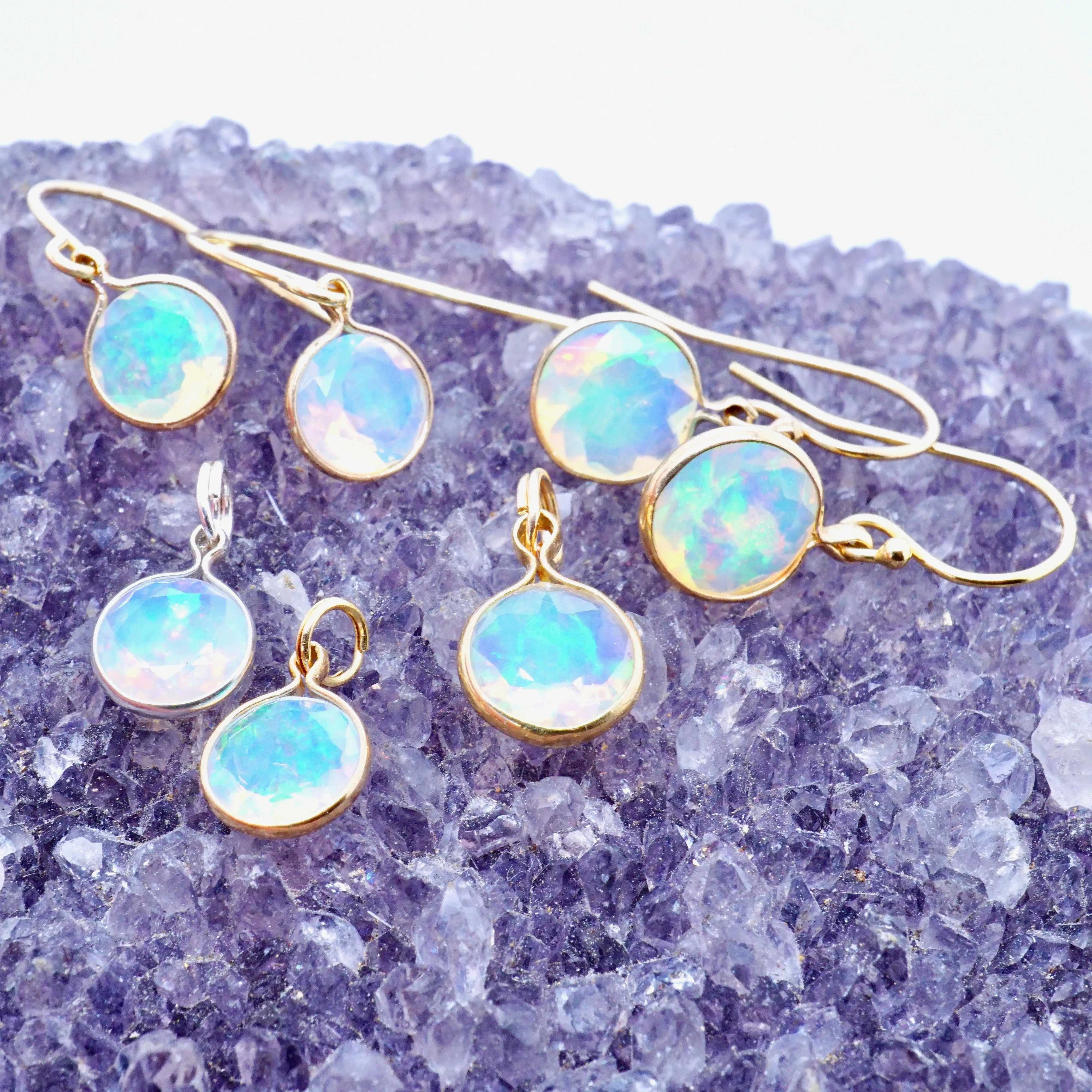 Opal Dangle Earrings, Faceted Opal Earrings, Bezel Opal Drop Earrings