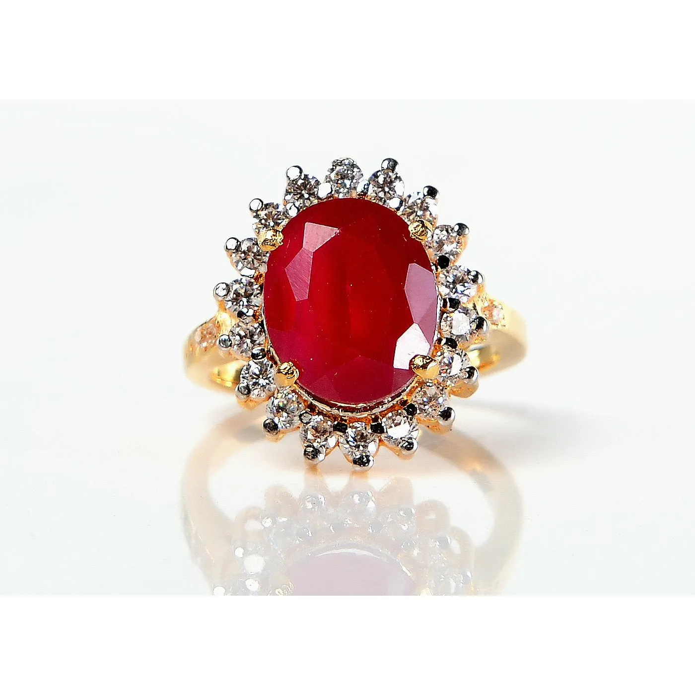 Oval Ruby Zircon Studded Gold Ring (925 Sterling Silver)