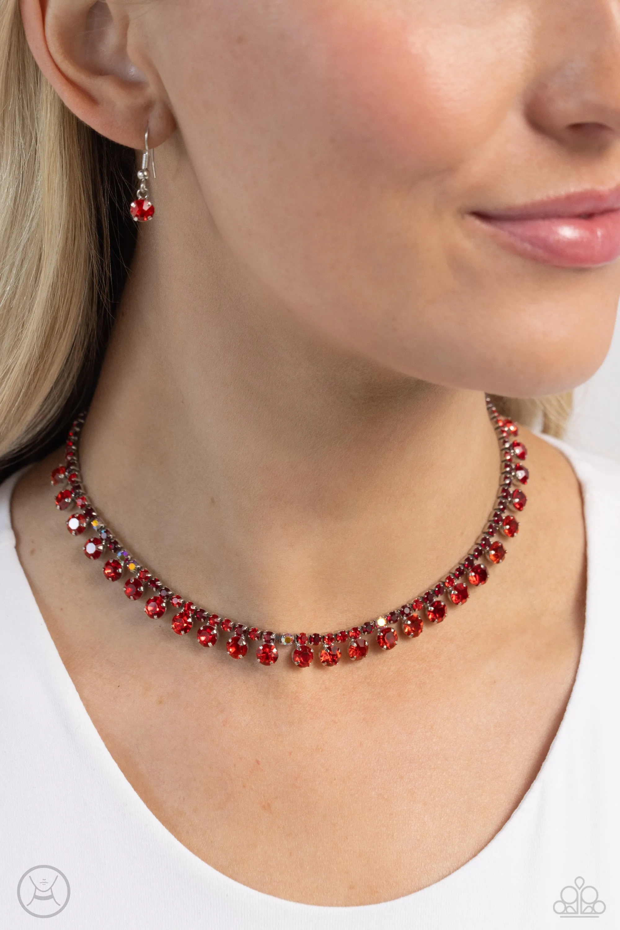 Paparazzi Ritzy Rhinestones Red Choker Necklace & Earring Set