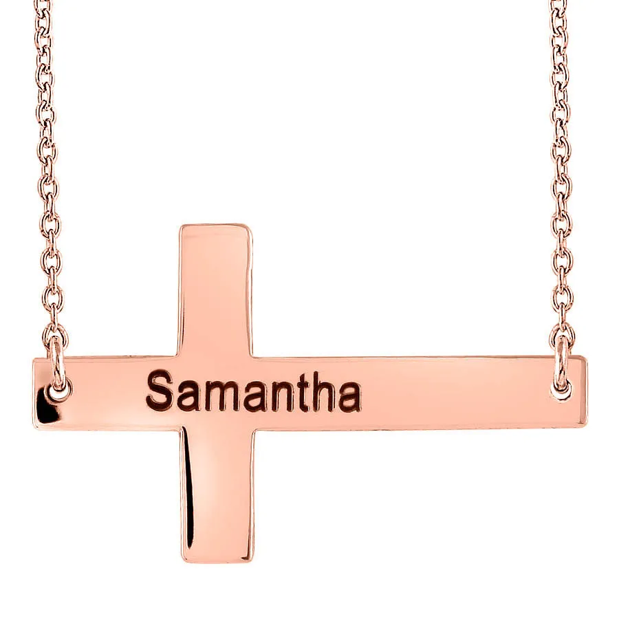 Personalized Gold Sideways Cross Necklace-Selena Gomez