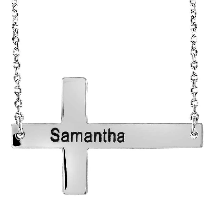 Personalized Gold Sideways Cross Necklace-Selena Gomez