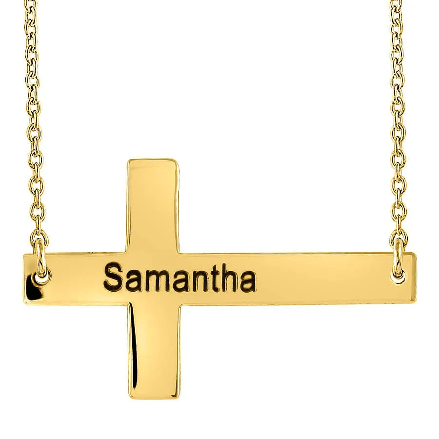 Personalized Gold Sideways Cross Necklace-Selena Gomez