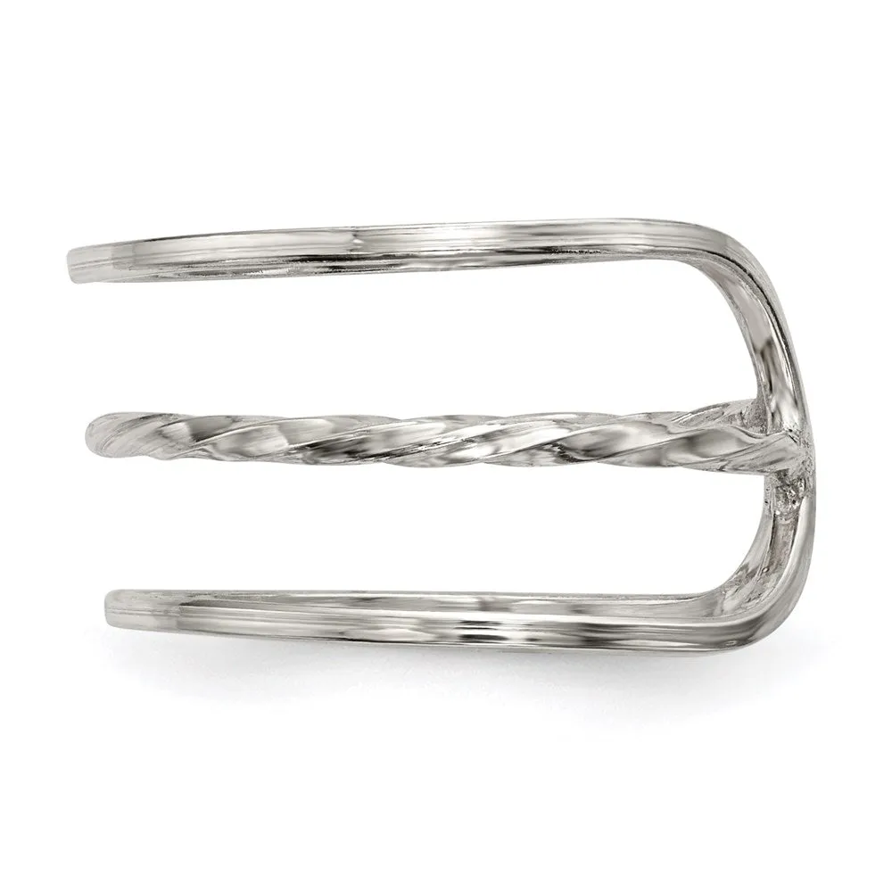 Polished Twisted Bar Center Adjustable Cuff Ring in Sterling Silver