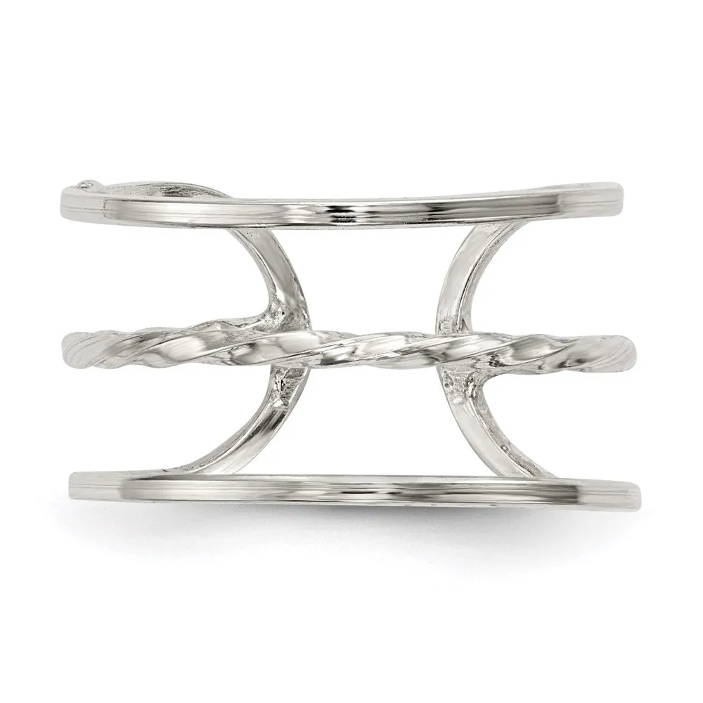 Polished Twisted Bar Center Adjustable Cuff Ring in Sterling Silver